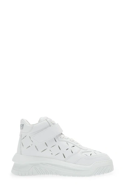 Shop Versace Slashed Odissea High Top Sneaker In Optical White/ Palladium