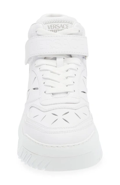 Shop Versace Slashed Odissea High Top Sneaker In Optical White/ Palladium