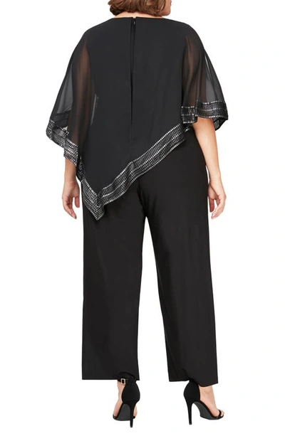 Shop Sl Fashions Foil Trim Asymmetric Popover Jumpsuit In Black