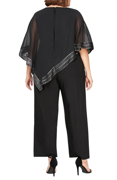 Sl Fashions Foil Trim Asymmetric Popover Jumpsuit In Black
