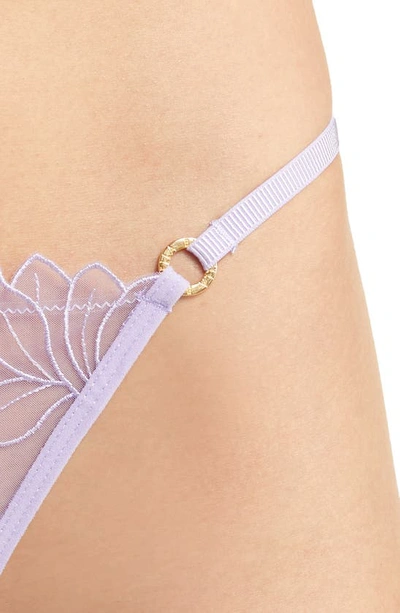 Shop Bluebella Monet Embroidered Mesh Thong In Purple Rose