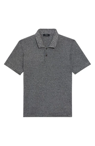 Shop Theory Nare Marled Cotton Polo In Black/ Ivory