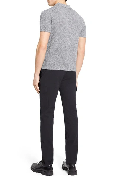 Shop Theory Nare Marled Cotton Polo In Black/ Ivory