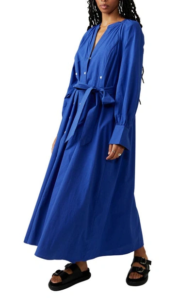 Shop Free People Charlie Long Sleeve Shirtdress In Blue