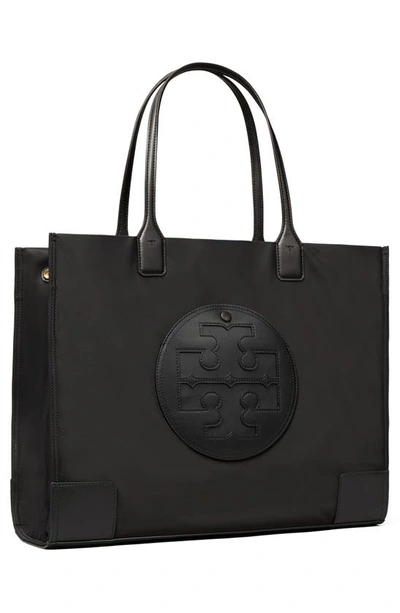 Tory Burch Small Ella Shopping Bag In Recycled Fabric With Front Logo In Black