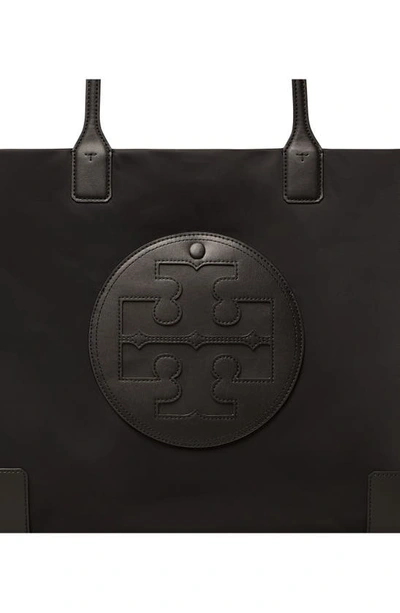 Tory Burch Small Ella Shopping Bag In Recycled Fabric With Front Logo In Black