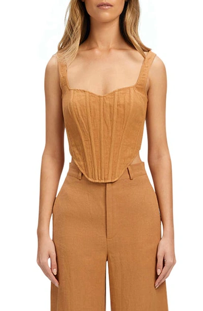Bardot Linen Corset Top In Camel