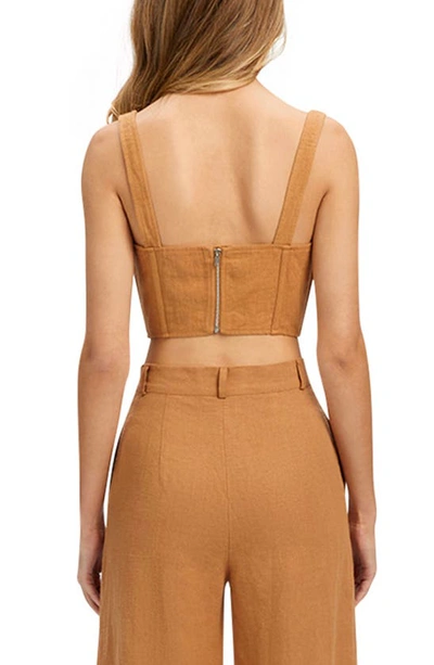 Bardot Linen Corset Top In Camel