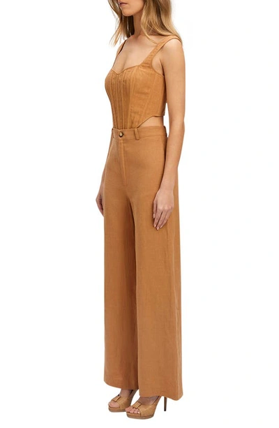 Bardot Linen Corset Top In Camel