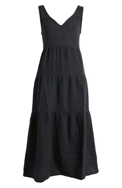 Shop Marine Layer Corinne Tiered Cotton Gauze Maxi Dress In Black