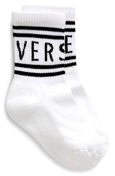Shop Versace Kids' Logo Crew Socks In Bianco Nero