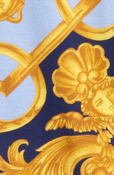 Shop Versace Kids' Barocco 660 Print Cotton Polo In Navy Gold