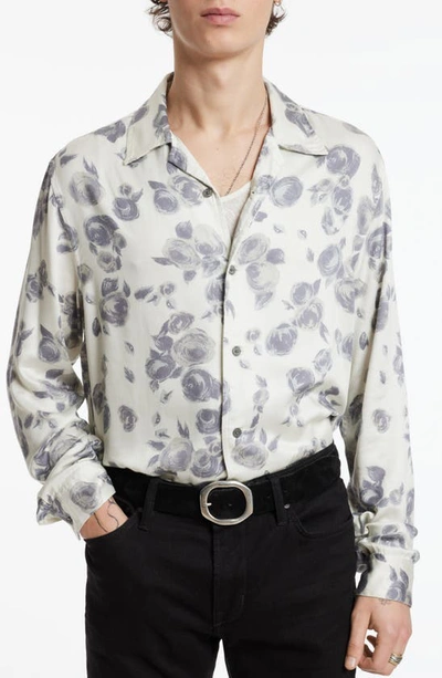 Shop John Varvatos Charlie Floral Button-up Camp Shirt In Seal Grey