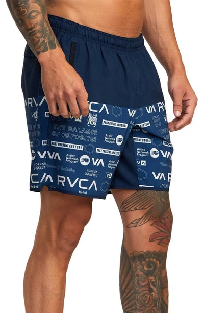 Shop Rvca Yogger Stretch Athletic Shorts In Blue