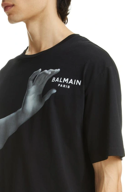 Shop Balmain Statue Logo Graphic Tee In Black/ Grey