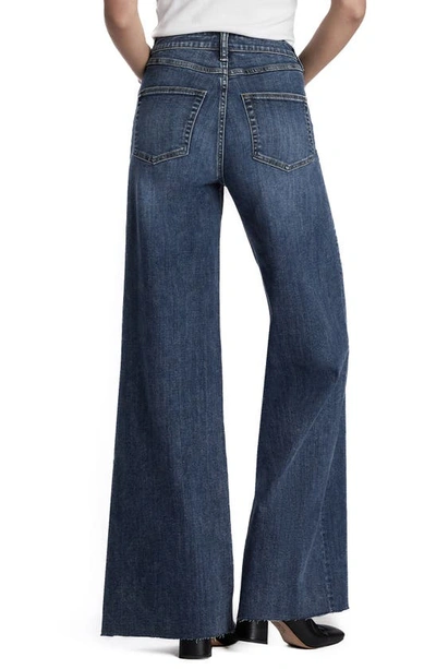 Shop Hint Of Blu Happy Shaggy High Waist Raw Hem Wide Leg Jeans In Fray Blue