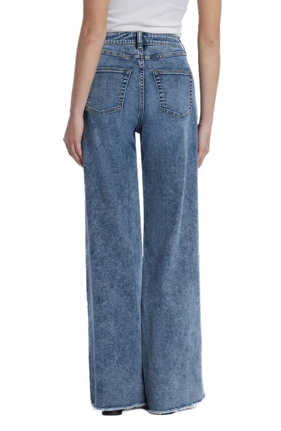Hint Of Blu Happy Shaggy High Waist Raw Hem Wide Leg Jeans In Shag Blue