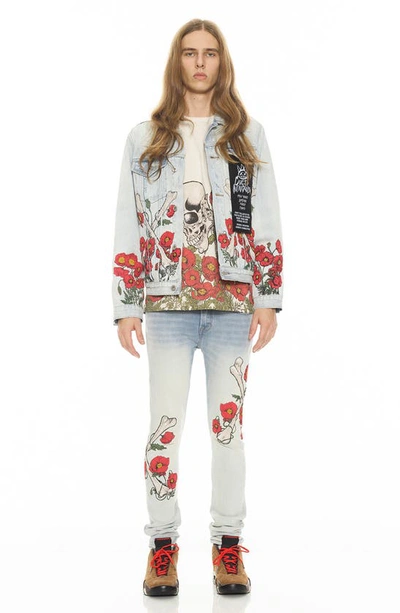 Cult Of Individuality Punk Embroidered Super Skinny Jeans In Poppy