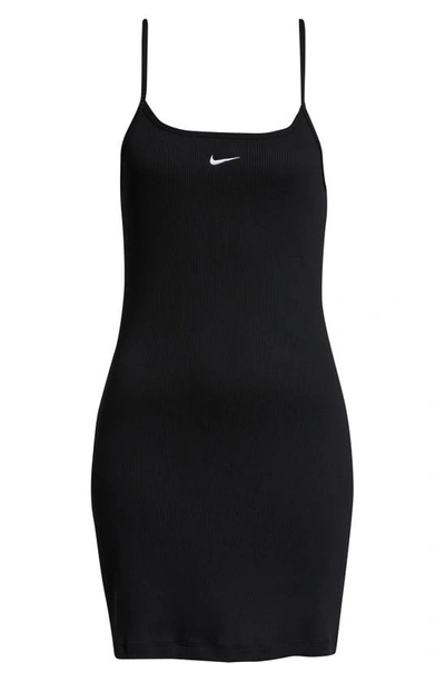 Shop Nike Ribbed Stretch Cotton Minidress In Black/ White