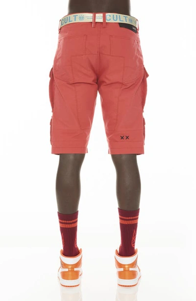 Shop Cult Of Individuality Rocker Belted Slim Fit Cargo Shorts In Coral