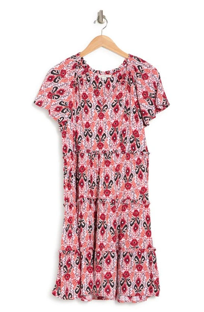Shop Beachlunchlounge Camila Floral Flutter Sleeve Dress In Bleeding Ikat