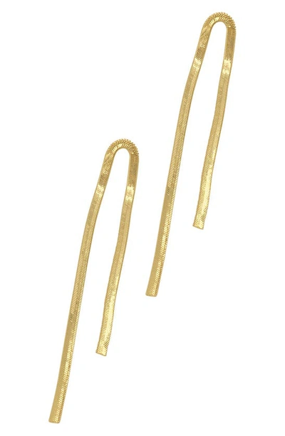 Shop Adornia Herringbone Water Resistant Chain Threader Earrings In Gold