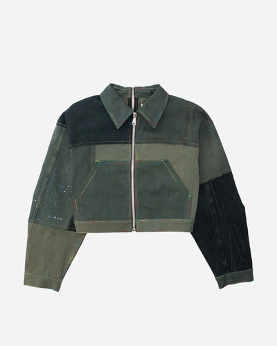 Shop (d)ivision Upcycled Cropped Denim Jacket In Green