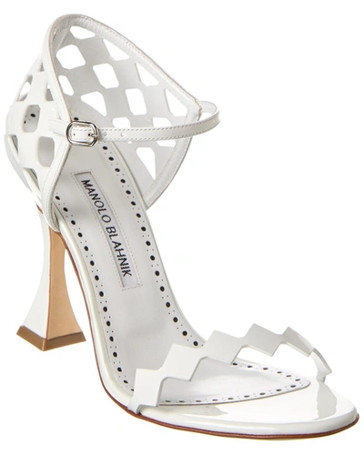 Shop Manolo Blahnik Kalun 105 Patent Sandal In White