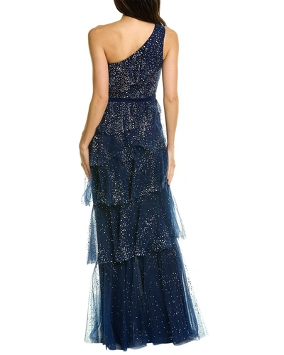 Shop Marchesa Notte Tiered Gown In Blue