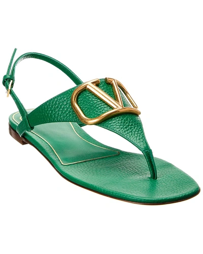 Shop Valentino Vlogo Grainy Leather Sandal In Green
