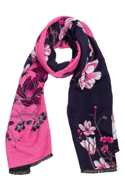 Saachi Floral Pattern Reversible Scarf In Navy Combo