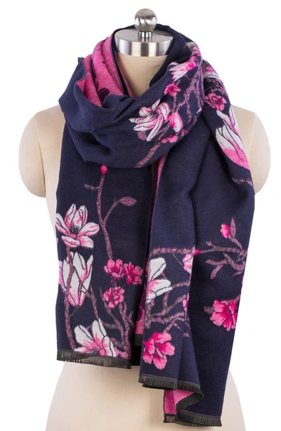 Saachi Floral Pattern Reversible Scarf In Navy Combo