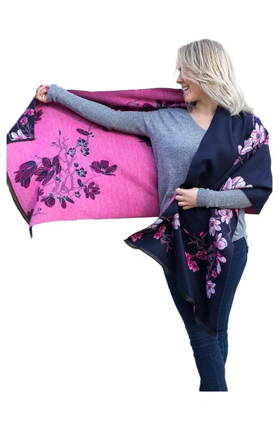 Saachi Floral Pattern Reversible Scarf In Navy Combo
