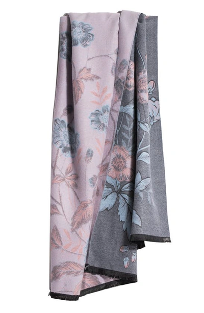 Saachi Floral Pattern Reversible Scarf In Grey