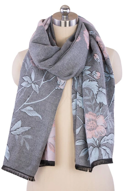 Saachi Floral Pattern Reversible Scarf In Grey