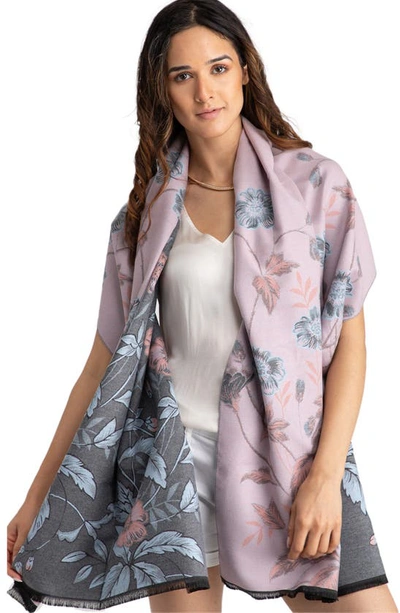 Saachi Floral Pattern Reversible Scarf In Grey