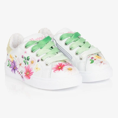 Shop Monnalisa Girls White Floral Leather Trainers