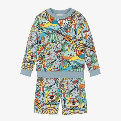 Shop Stella Mccartney Kids Boys Blue Organic Cotton Short Tracksuit