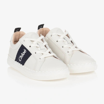 Shop Chloé Girls White Leather Trainers