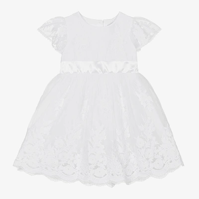Shop Beatrice & George Baby Girls White Embroidered Tulle Dress