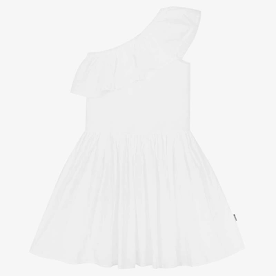 Shop Molo Girls White Organic Cotton Ruffle Dress