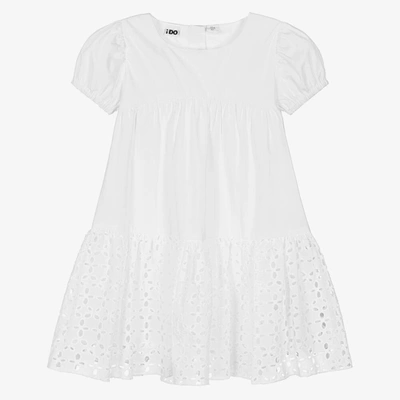 Shop Ido Baby Girls White Cotton Poplin Dress