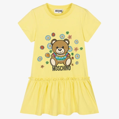 Shop Moschino Kid-teen Girls Yellow Diamanté Teddy Bear Dress