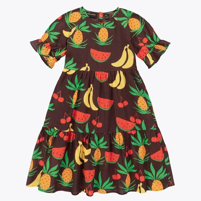Shop Mini Rodini Girls Brown Organic Cotton Fruit Dress