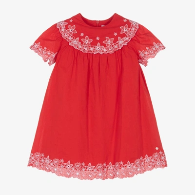 Shop Tartine Et Chocolat Girls Red Cotton Embroidered Dress