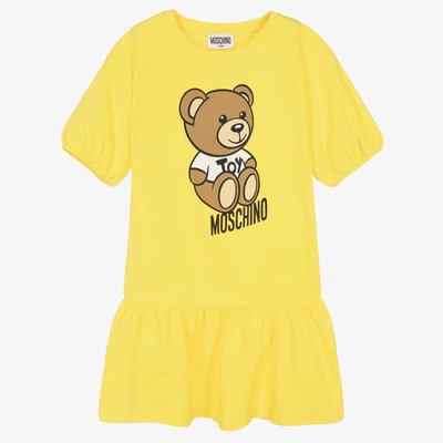 Shop Moschino Kid-teen Teen Girls Yellow Jersey Logo Dress