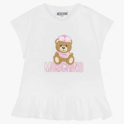 Shop Moschino Baby Girls White Cotton Teddy Bear T-shirt