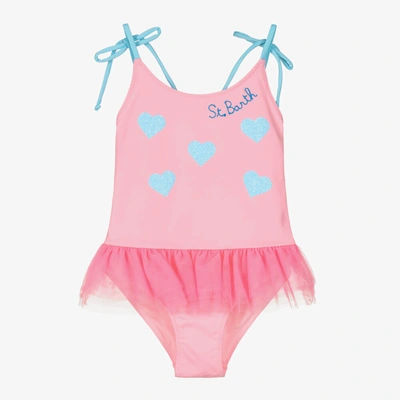 Shop Mc2 Saint Barth Girls Pink & Blue Glitter Heart Swimsuit
