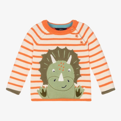 Shop Joules Baby Boys Orange Stripe Dinosaur Sweater