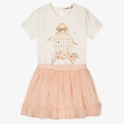 Shop Everything Must Change Girls White & Pink Jersey Skirt Set